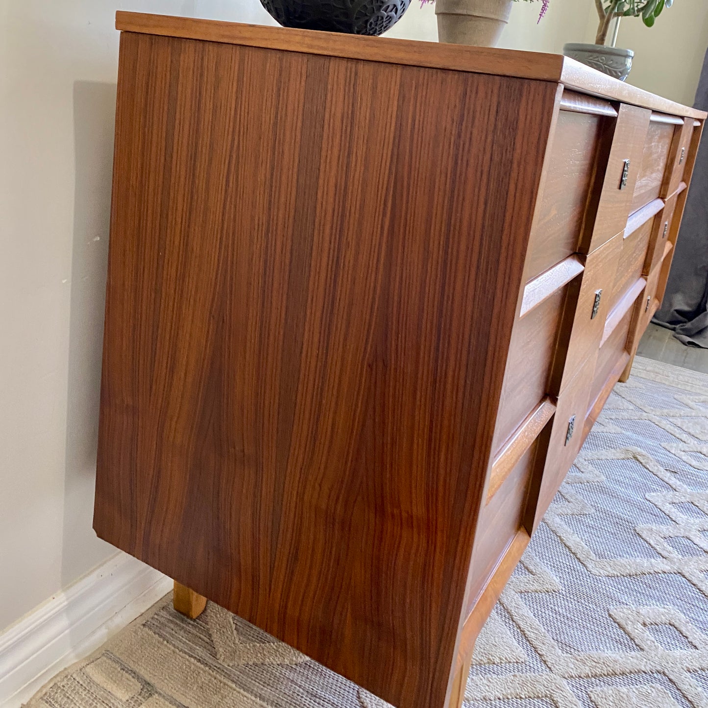 MCM 9 Drawer Dresser Teak and Walnut