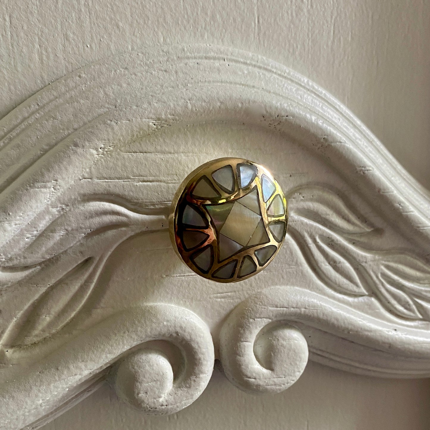 White Ornate Buffet 4 doors and pearl knobs