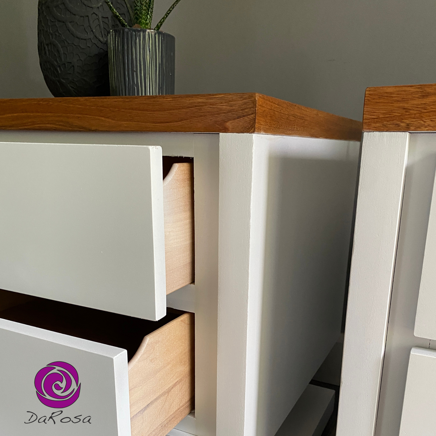 Set of 2 Oversized Nightstands in White with Wood Top