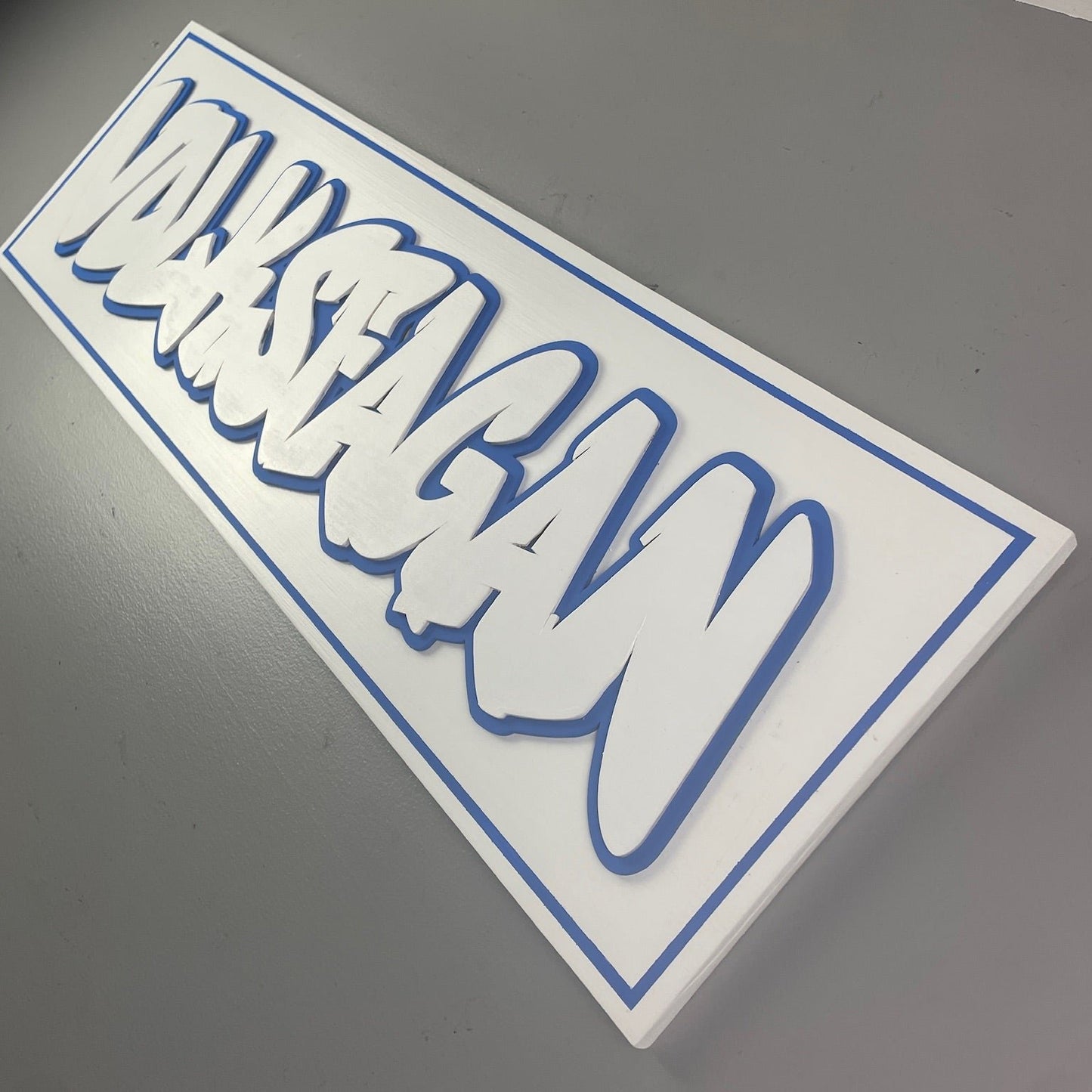 Custom Graffiti Name Sign in White and Blue