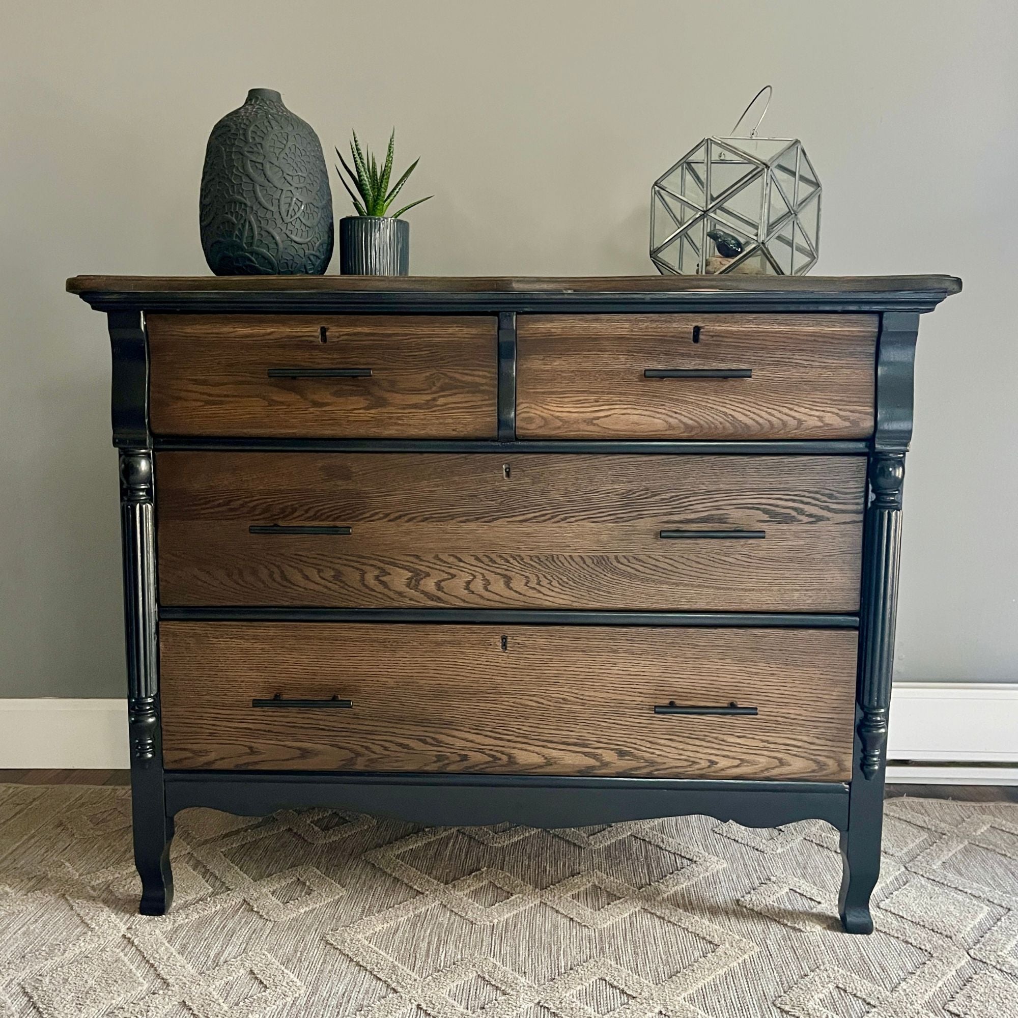 Black Tall Wooden Dresser with Dark Stain