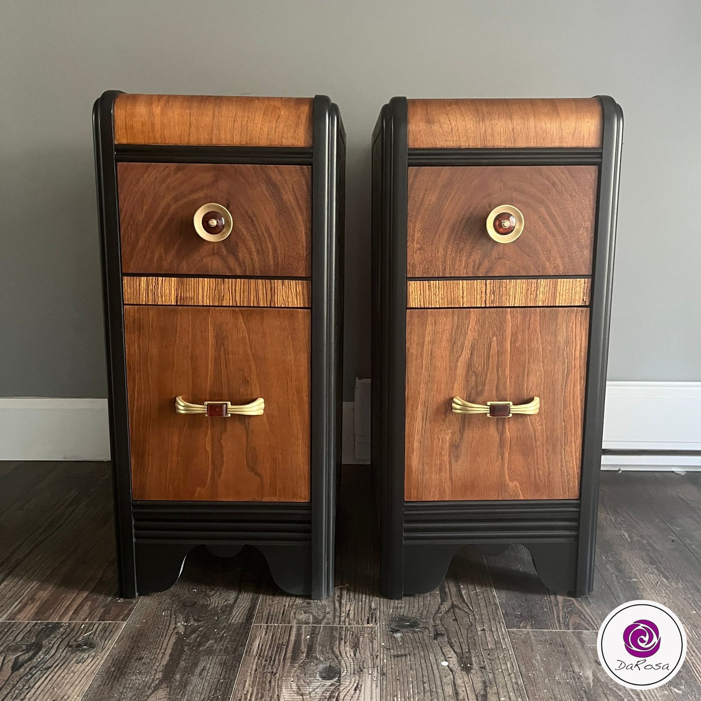 Art Deco Slim Nightstands with Leaves