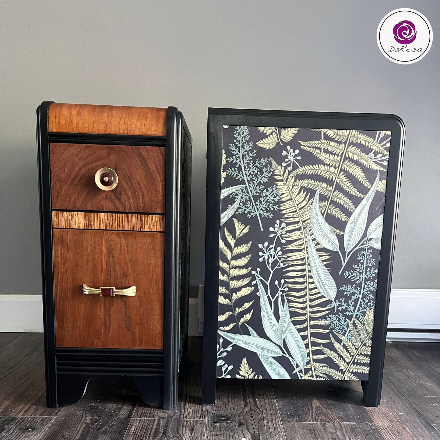 Art Deco Slim Nightstands with Leaves