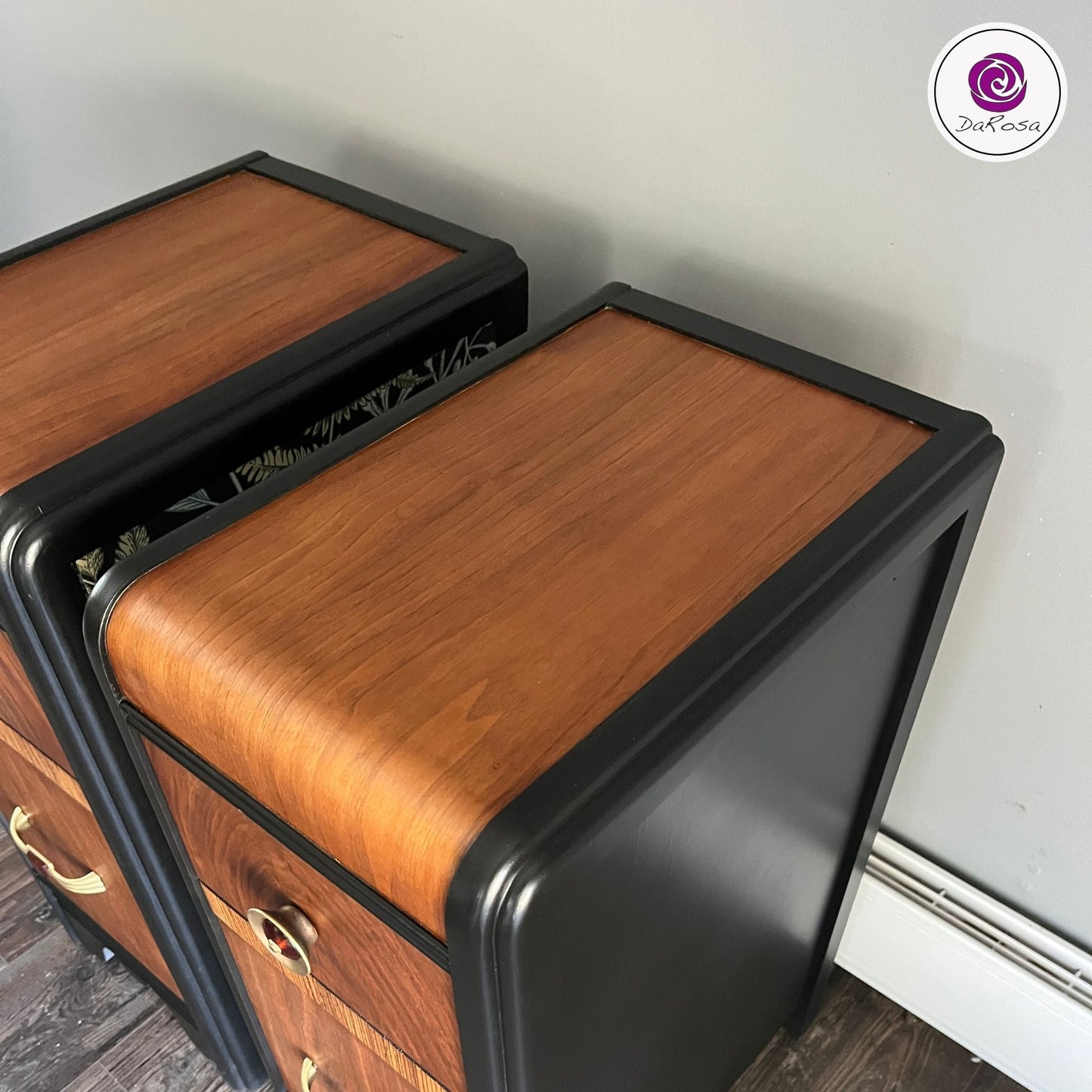 Art Deco Slim Nightstands with Leaves