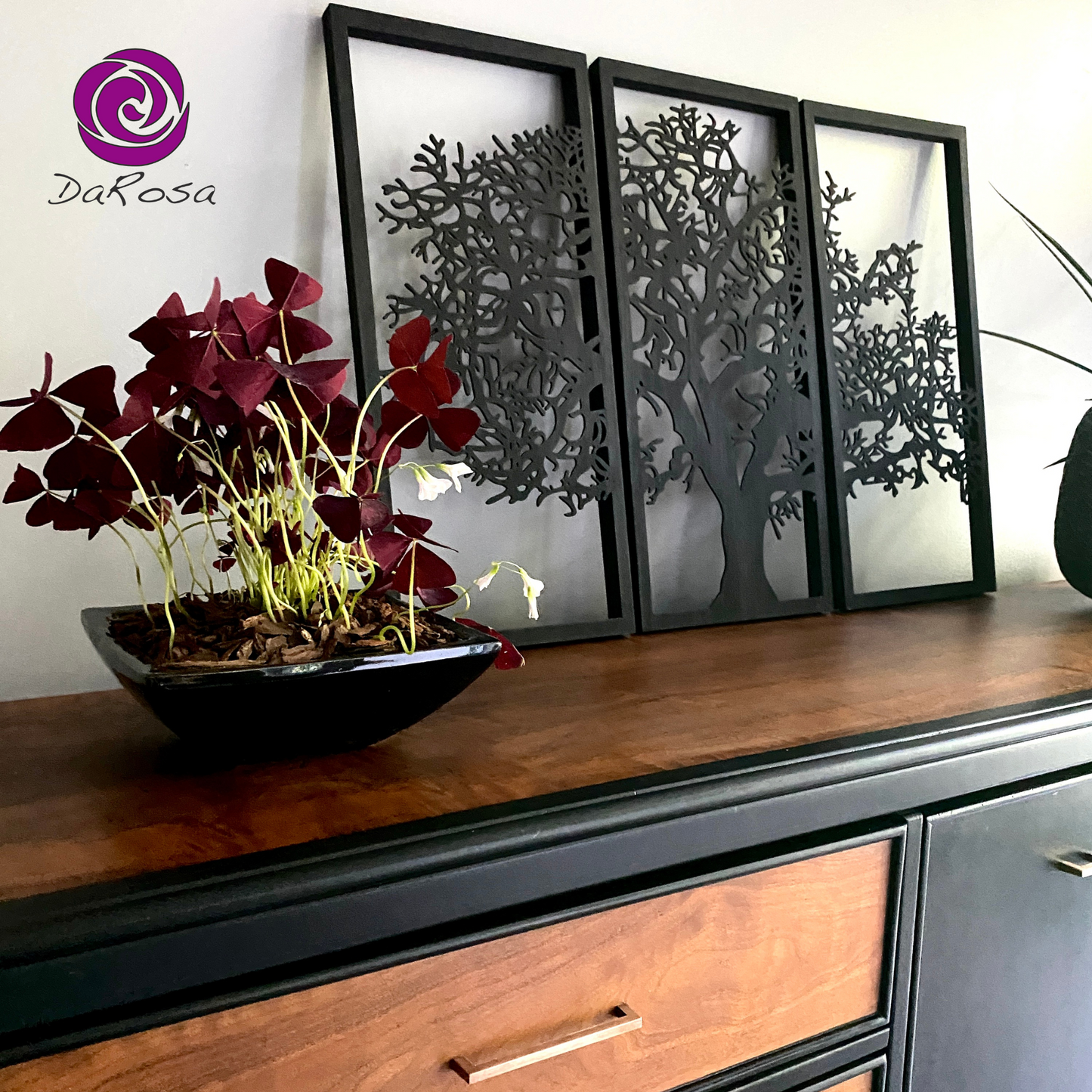 Black Long Dresser with Wood - Buffet - Side Board MCM