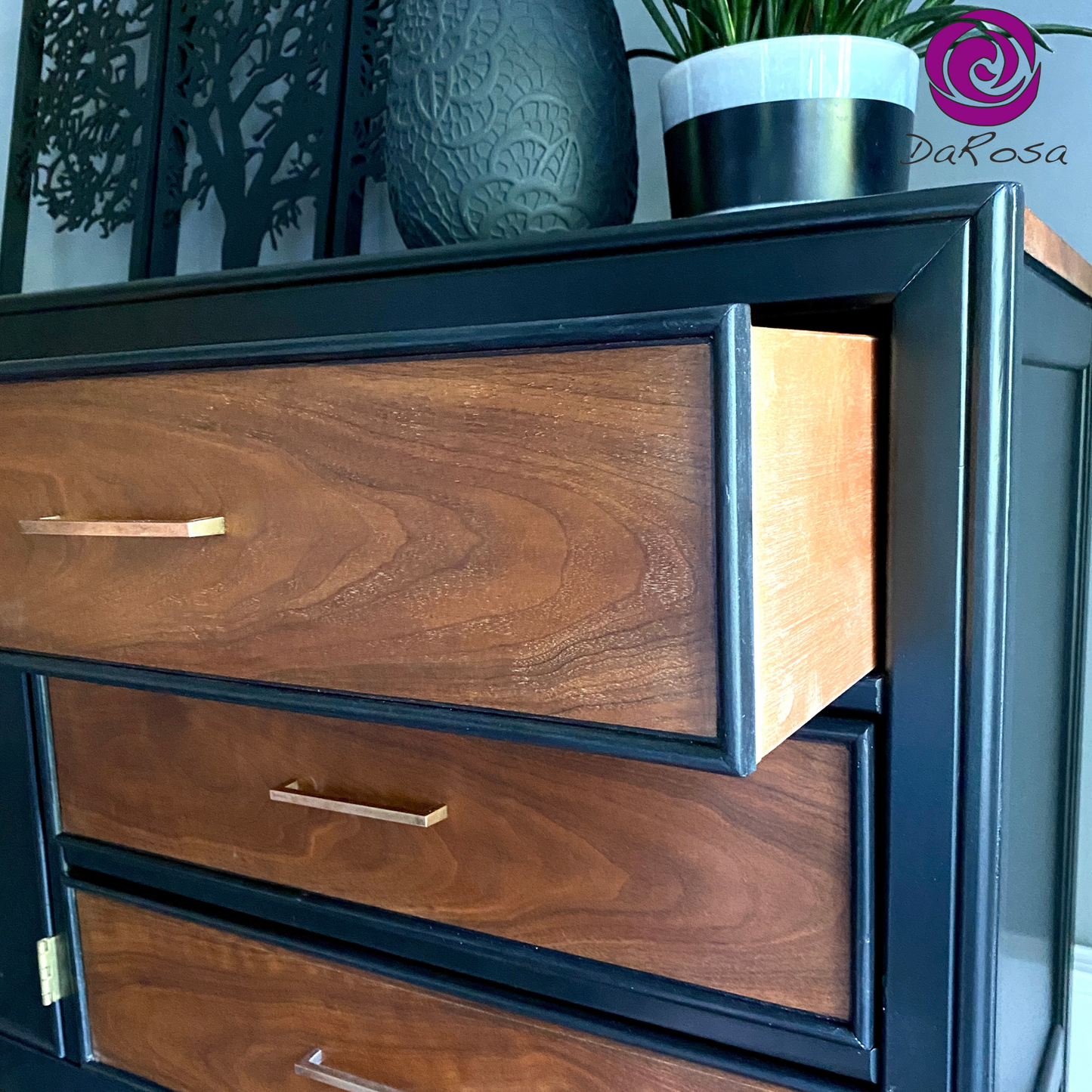 Black Long Dresser with Wood - Buffet - Side Board MCM