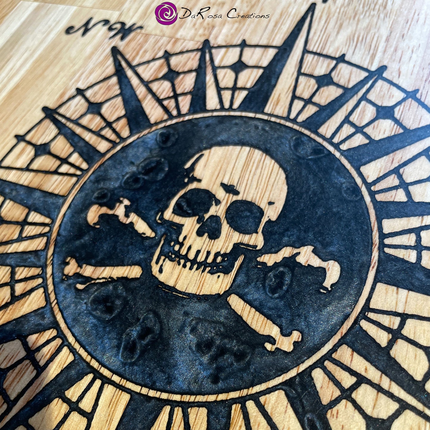Butcher Block with pirate compass in Epoxy