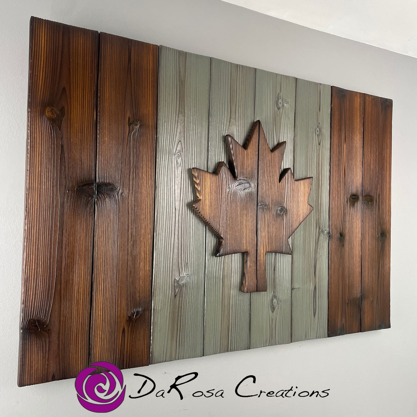 Wood Canadian Flag Made with Burnt Cedar 30 x 20 inch Brown Gray