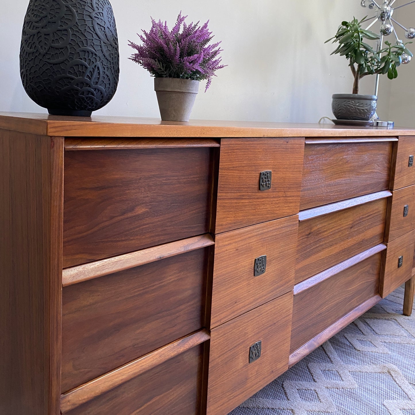 MCM 9 Drawer Dresser Teak and Walnut