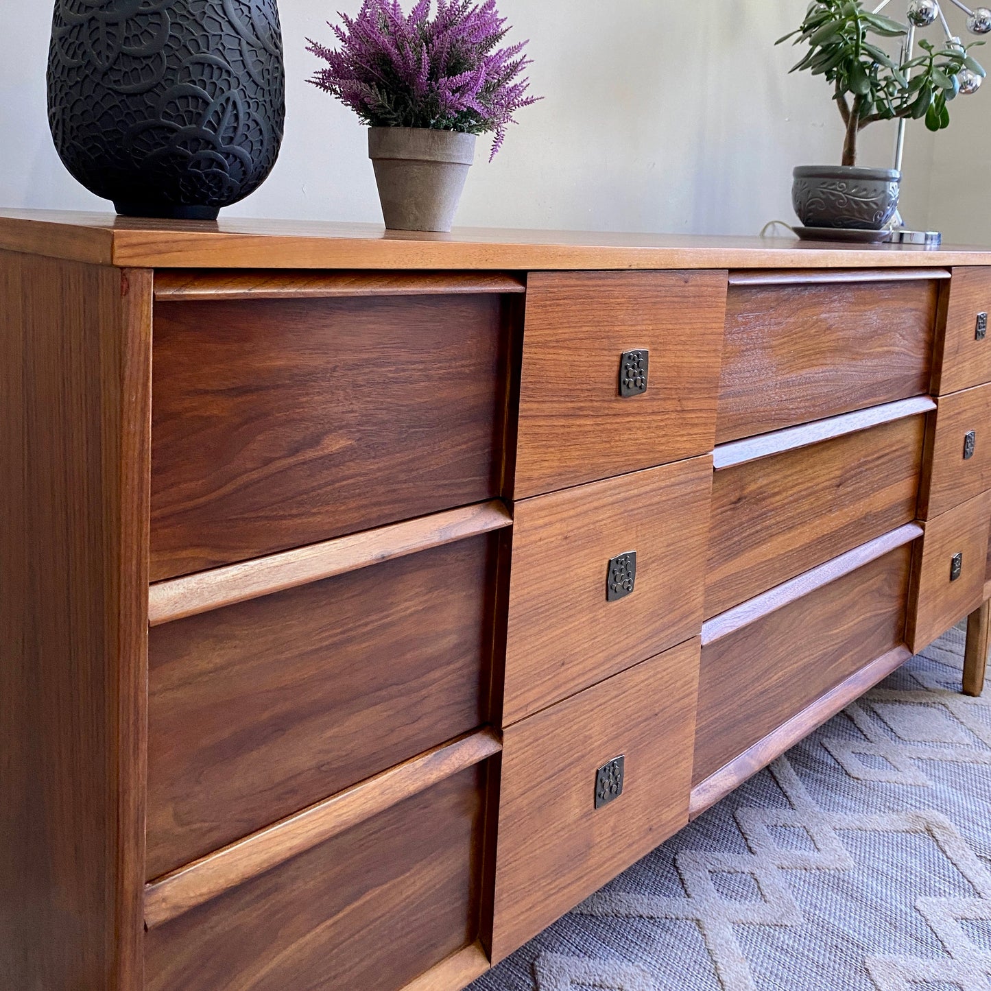 MCM 9 Drawer Dresser Teak and Walnut