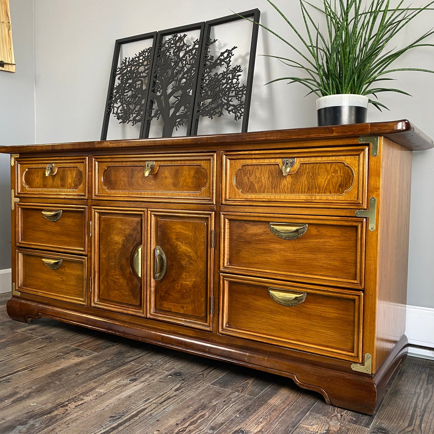 Dresser 7 Drawers Regency Chinoiserie Style Solid Wood Buffet Credenza by Vaughan of Virginia