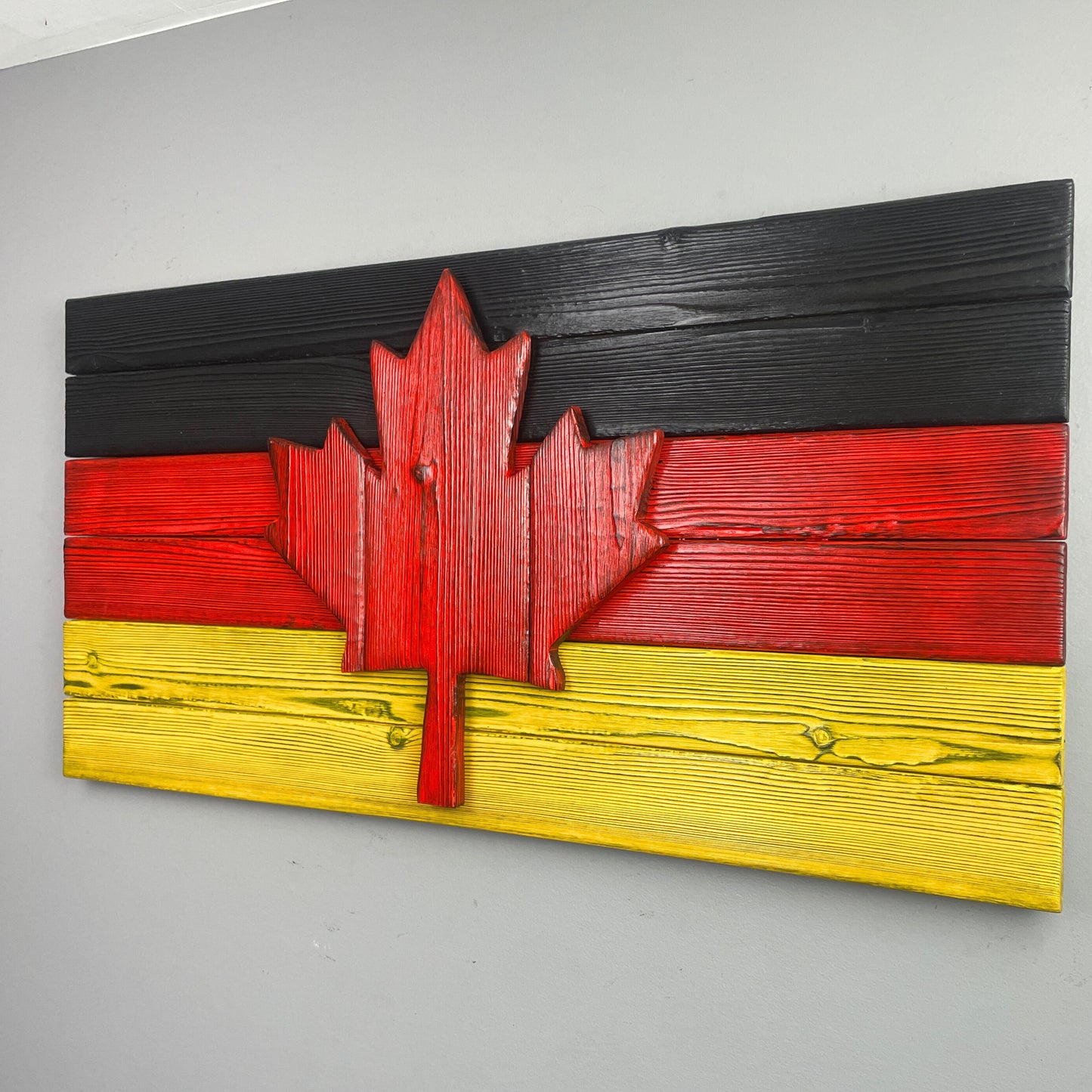 German Flag with Canadian Maple Leaf in Burnt Cedar