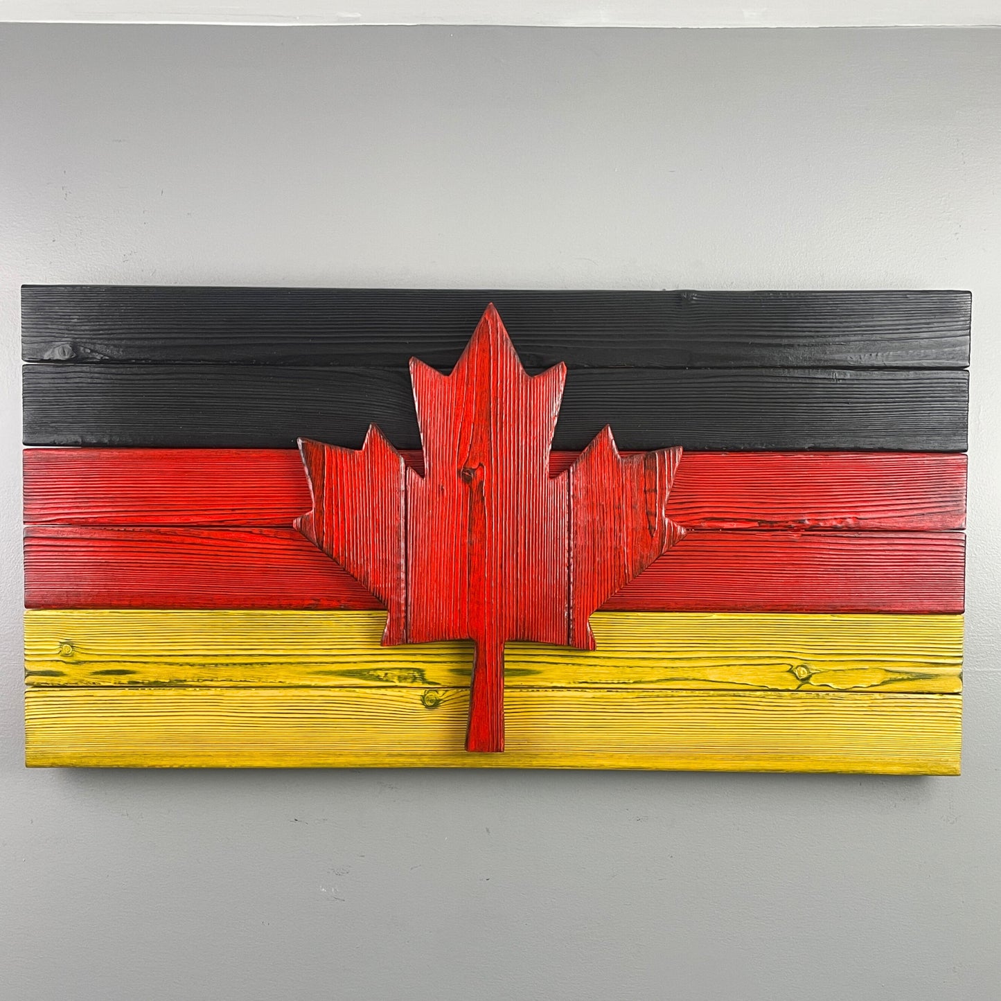 German Flag with Canadian Maple Leaf in Burnt Cedar
