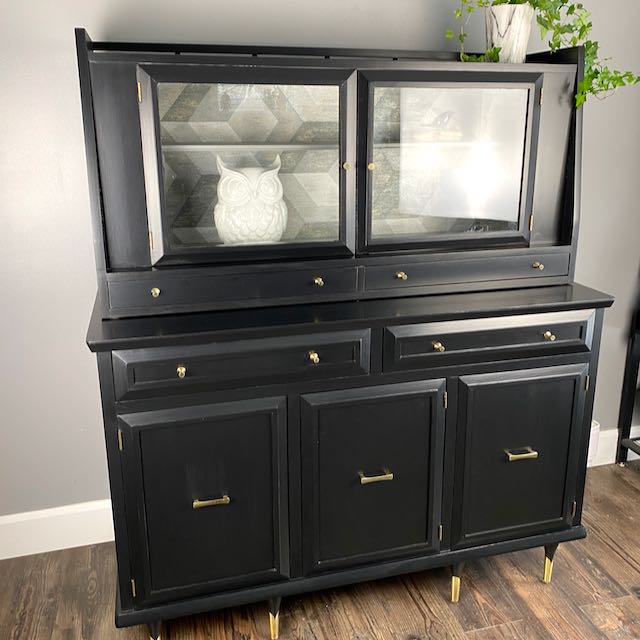 Small Hutch MCM in Black and Gold Hardware
