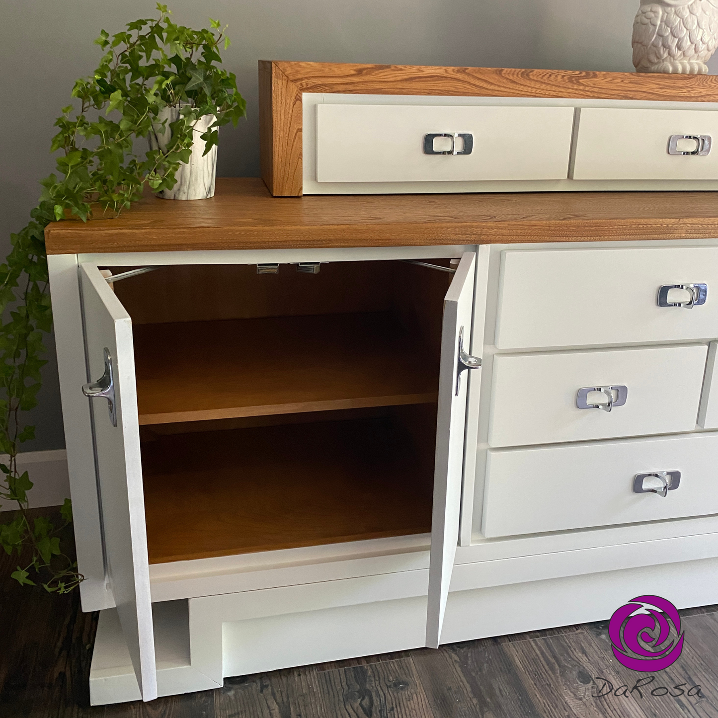 Large White Dresser with Wood Top
