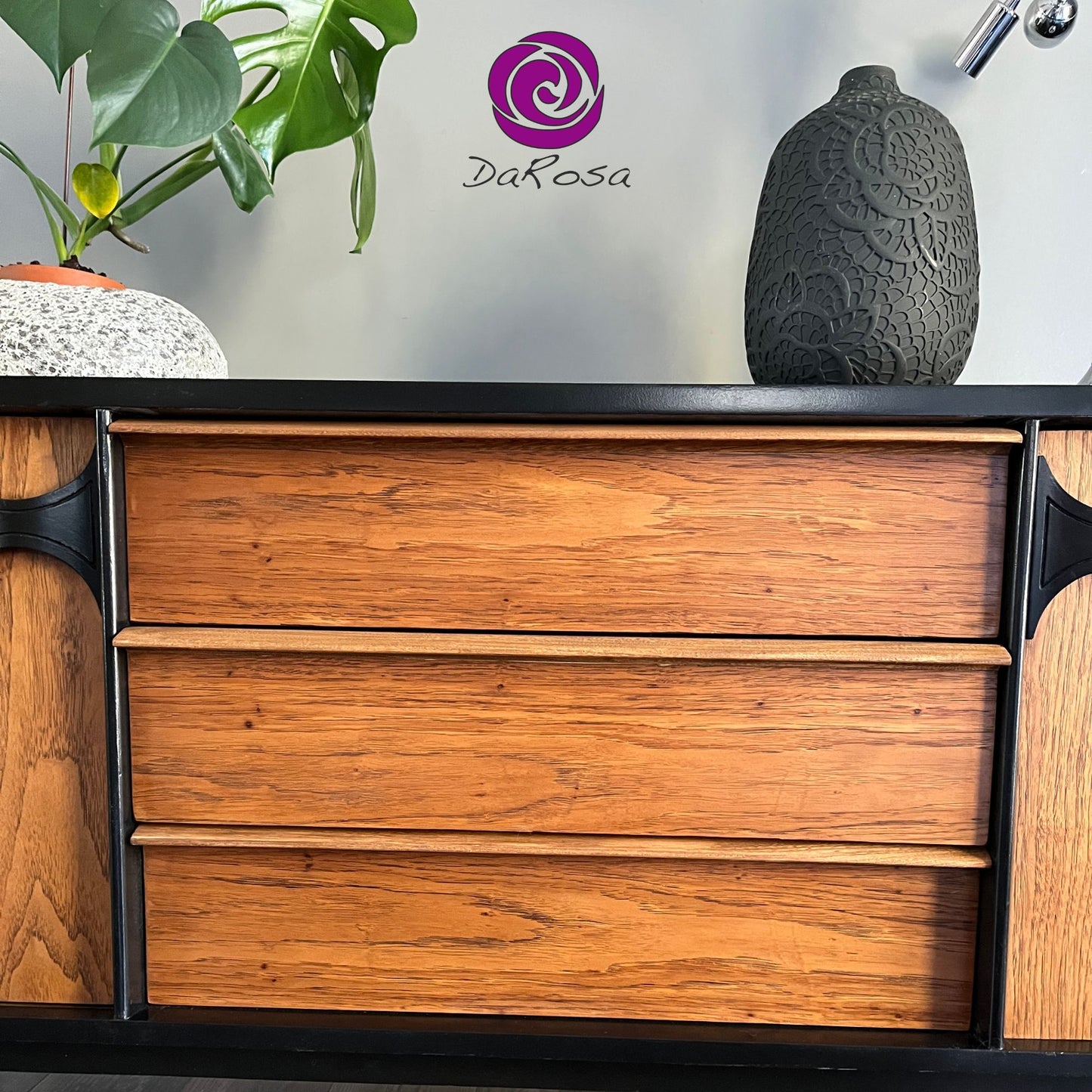 Sleek MCM Credenza with Black Arched Handles