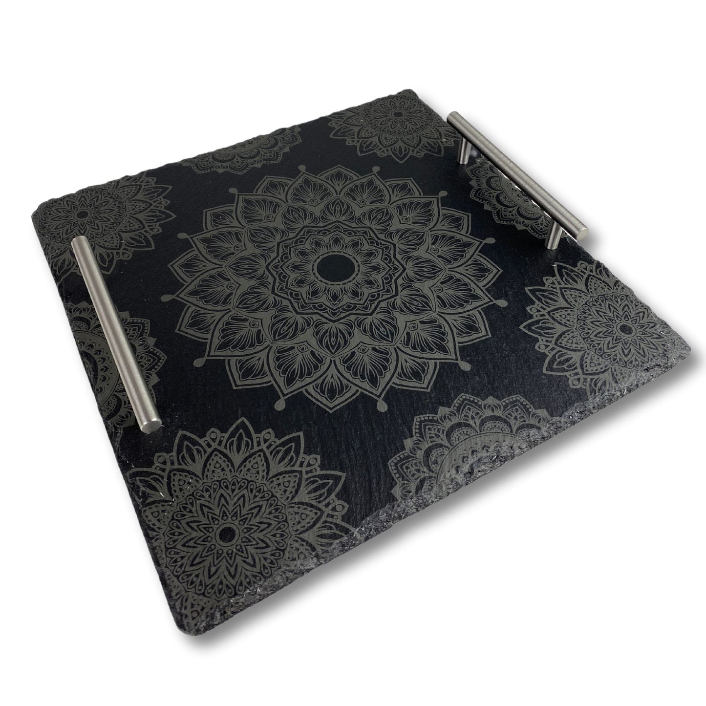 Slate Coasters Set of 4 and Serving Tray with Mandala Pattern