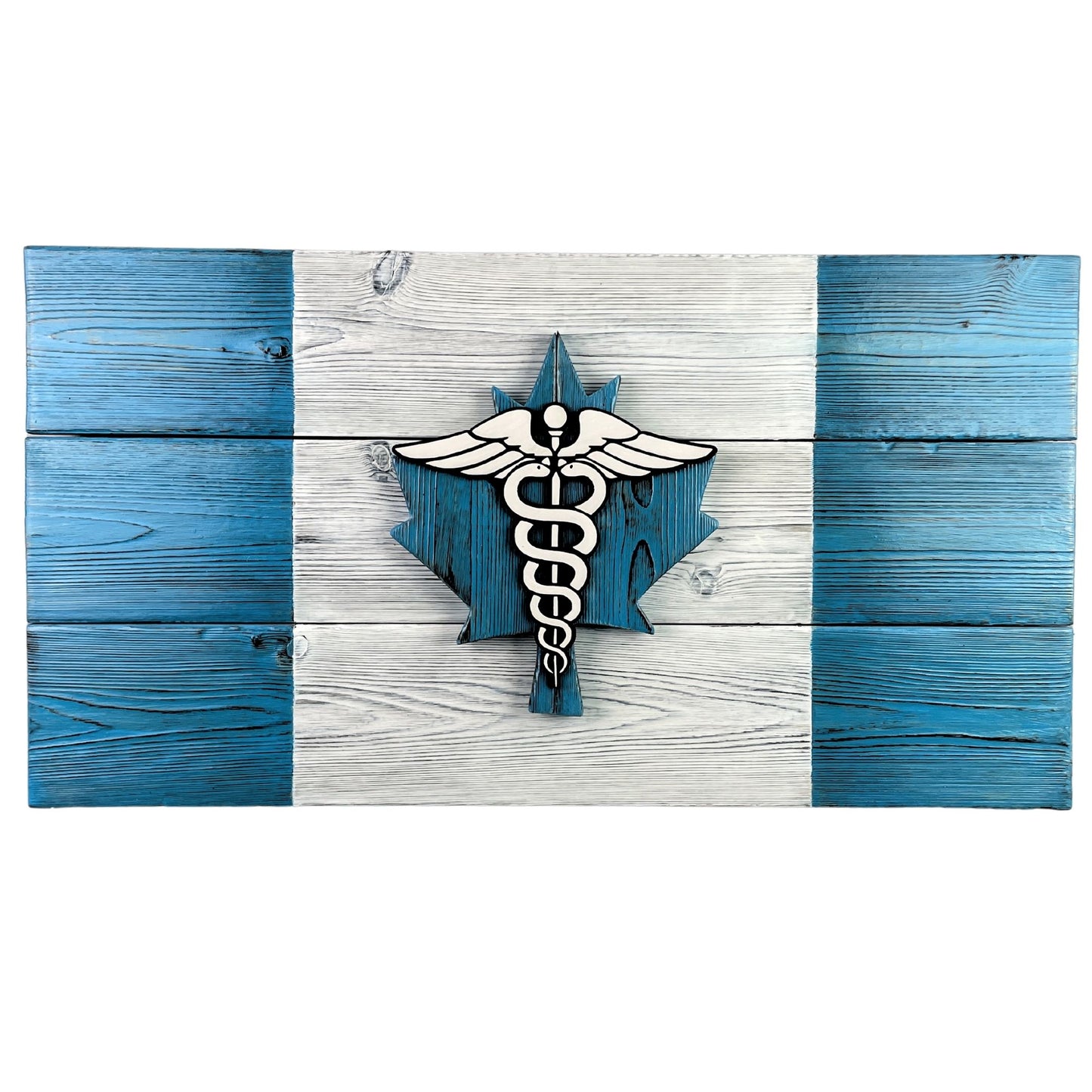 Canadian Nurse Wooden Flag with Caduceus in Blue - Gift Registered Nurse RN - Medical Healthcare Decor