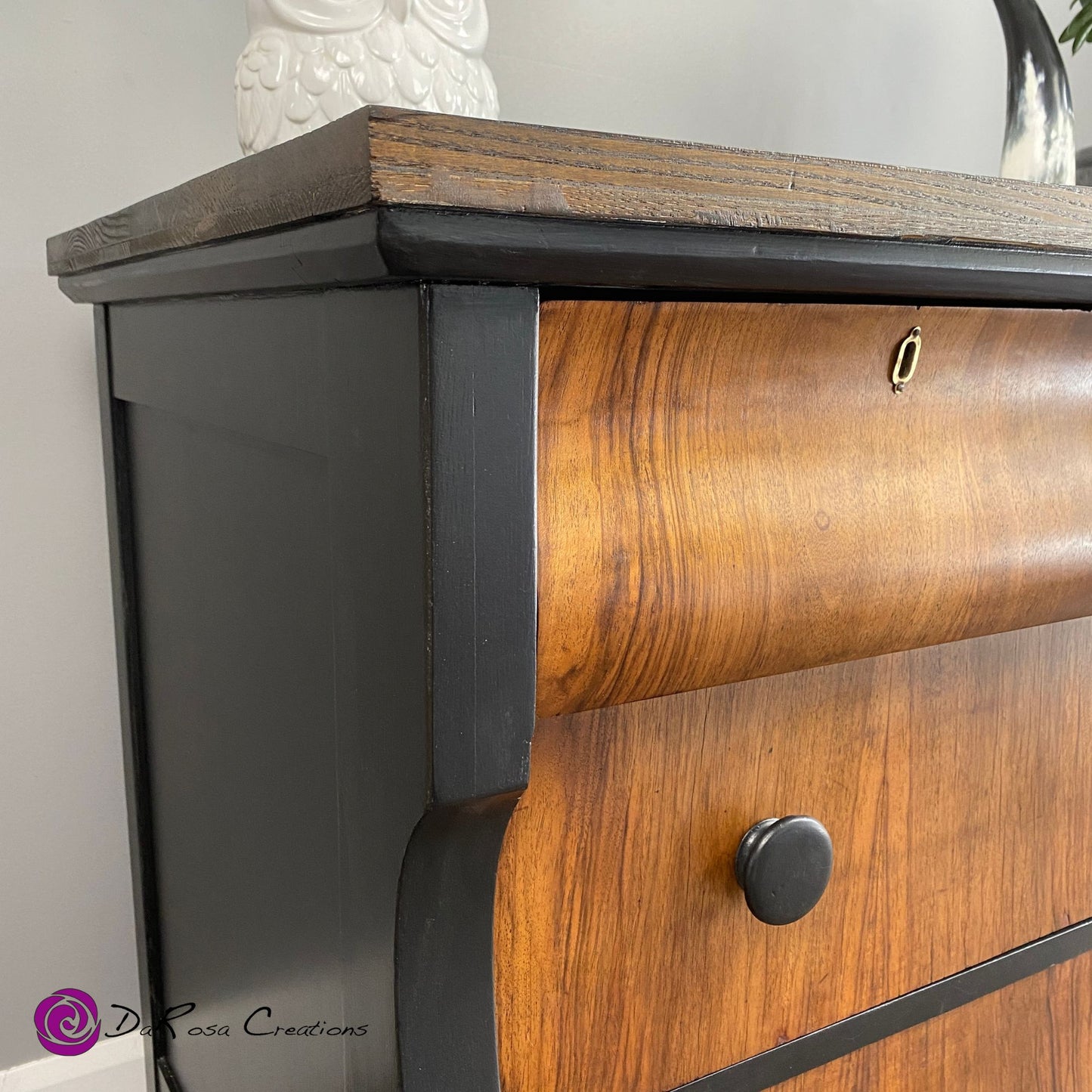 Antique Empire Dresser in Black with Oak Top