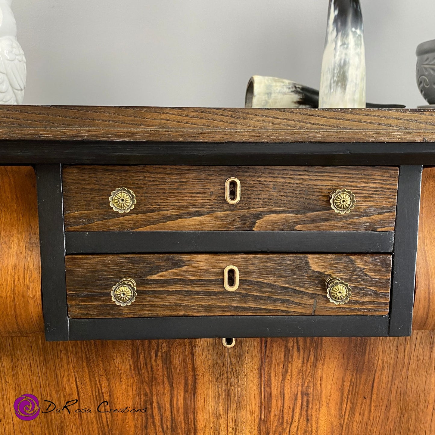 Antique Empire Dresser in Black with Oak Top