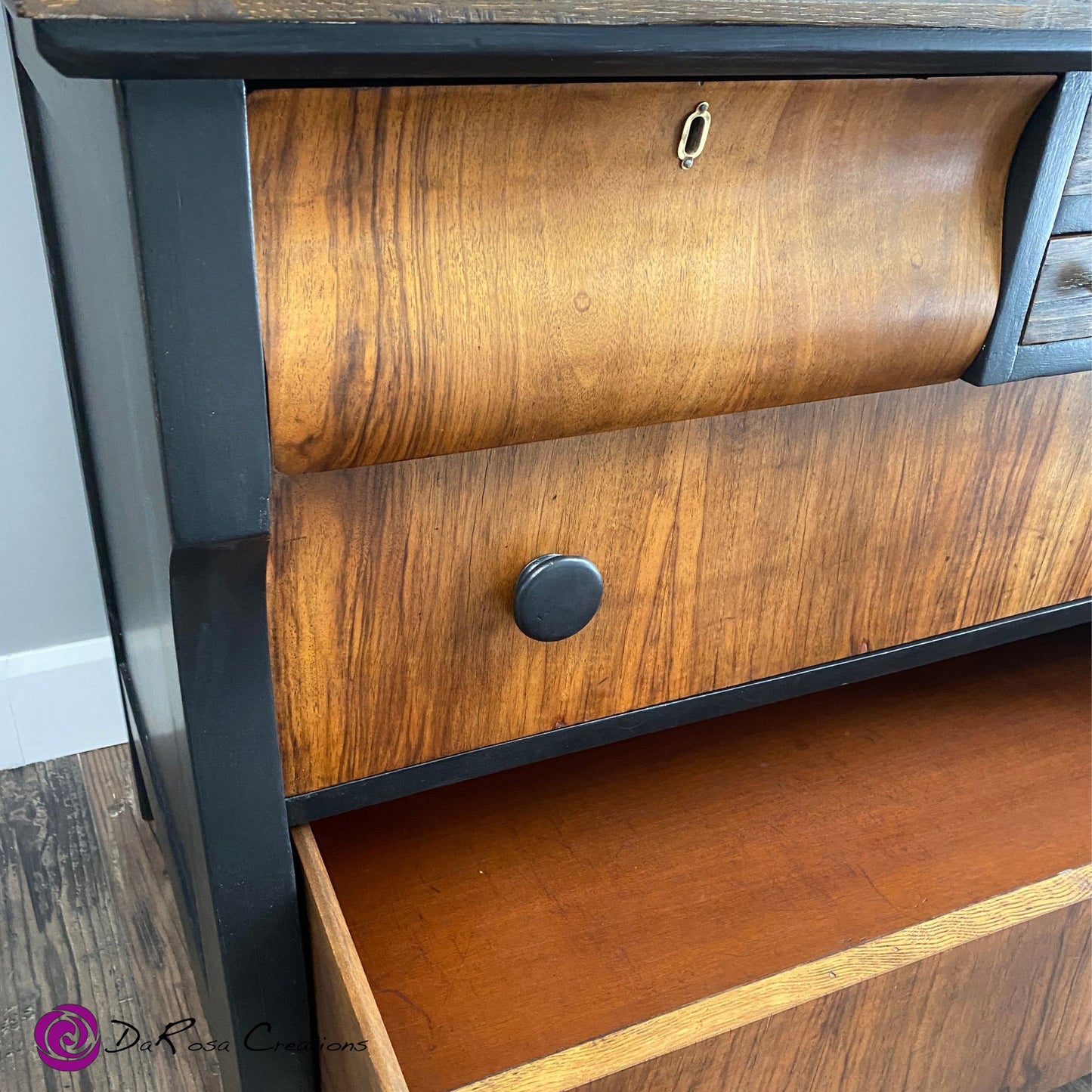 Antique Empire Dresser in Black with Oak Top