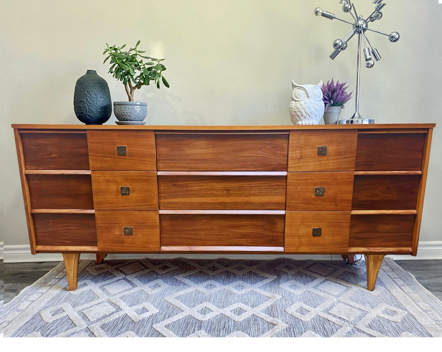 MCM 9 Drawer Dresser Teak and Walnut