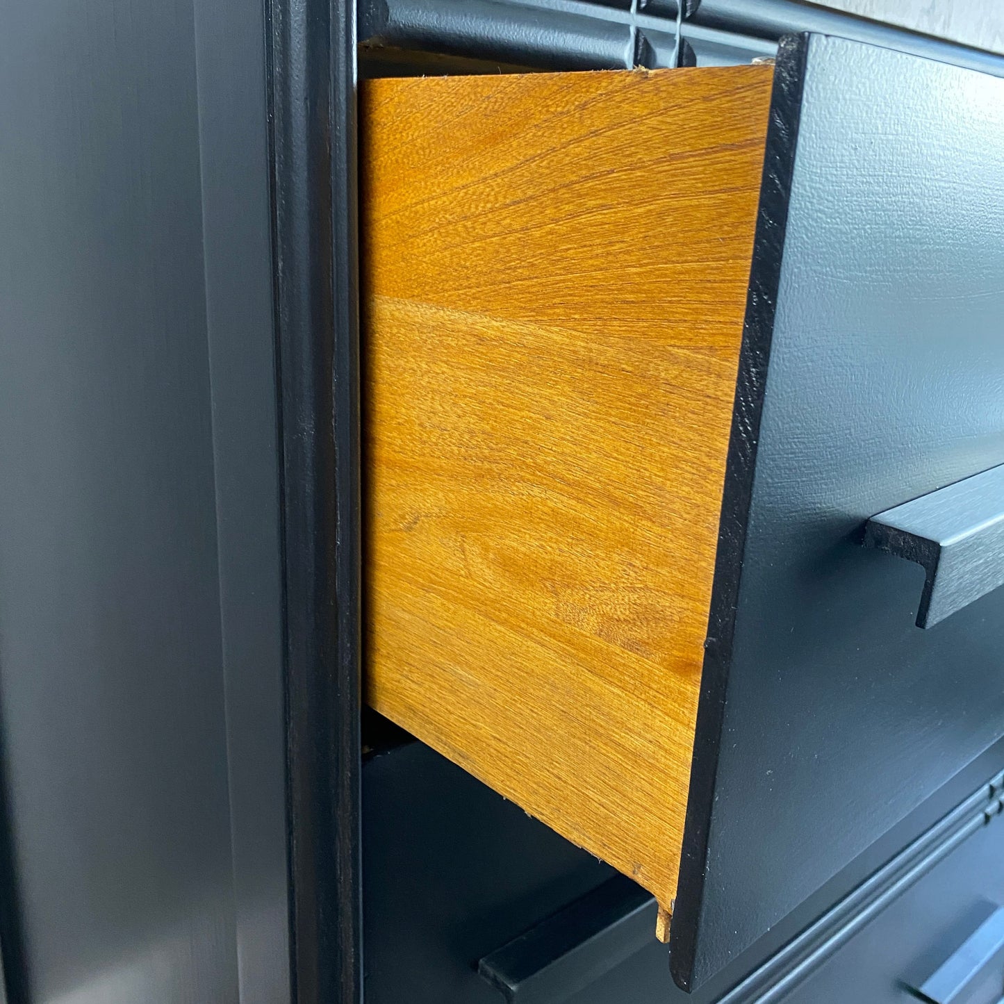 Vintage Waterfall Dresser in Black and Walnut and Chevron Details