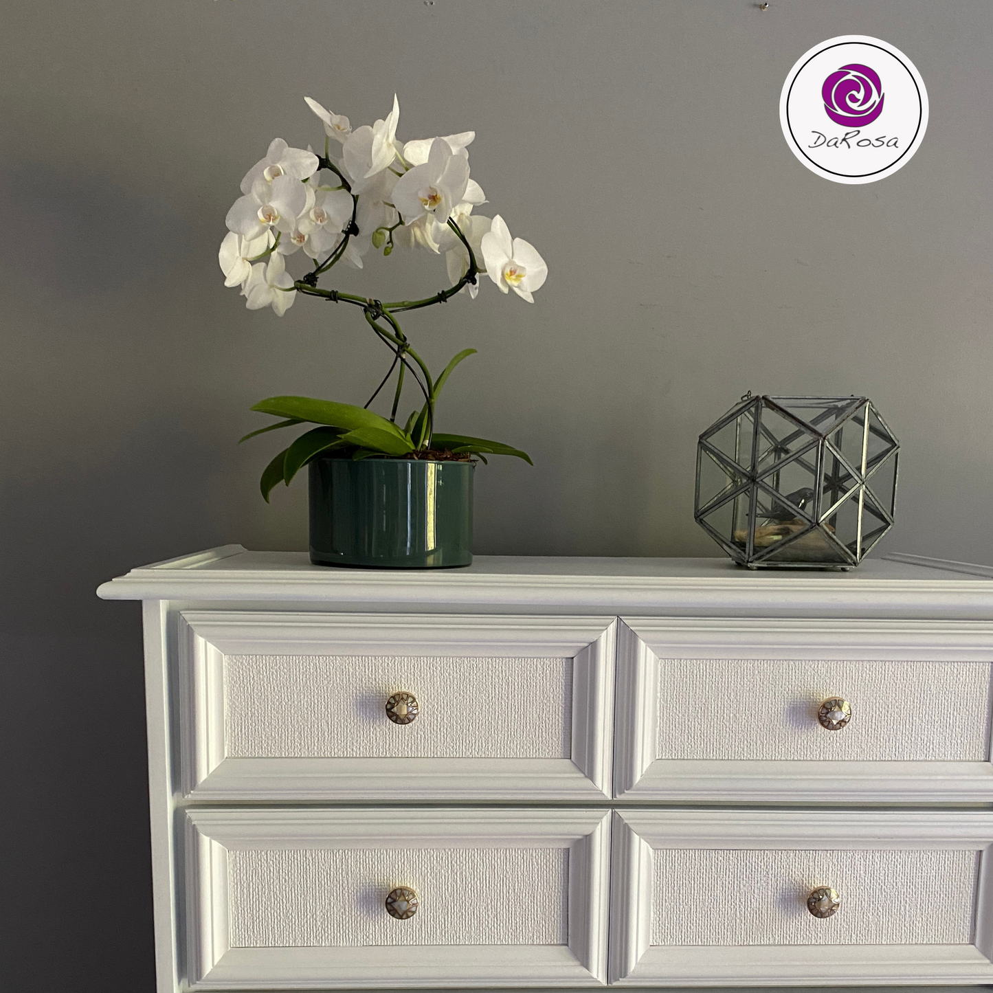White Tallboy Dresser with Pearl Knobs