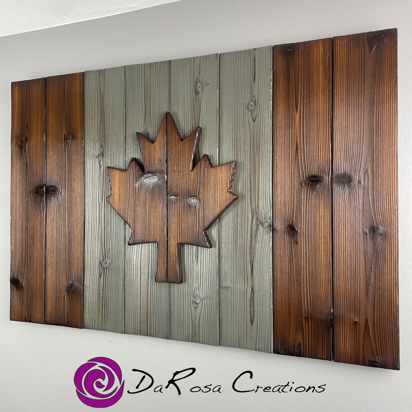 Wood Canadian Flag Made with Burnt Cedar 30 x 20 inch Brown Gray