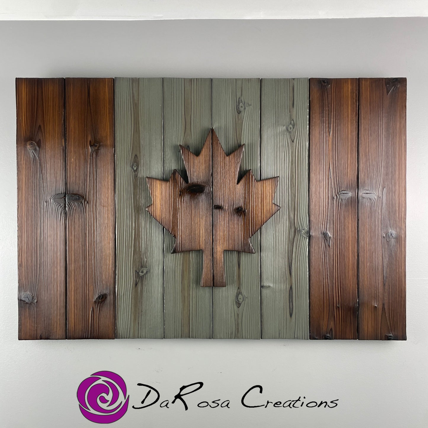 Wood Canadian Flag Made with Burnt Cedar 30 x 20 inch Brown Gray