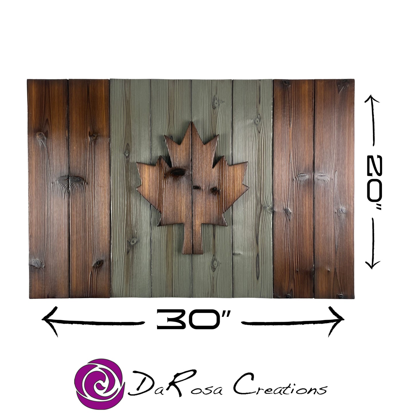 Wood Canadian Flag Made with Burnt Cedar 30 x 20 inch Brown Gray