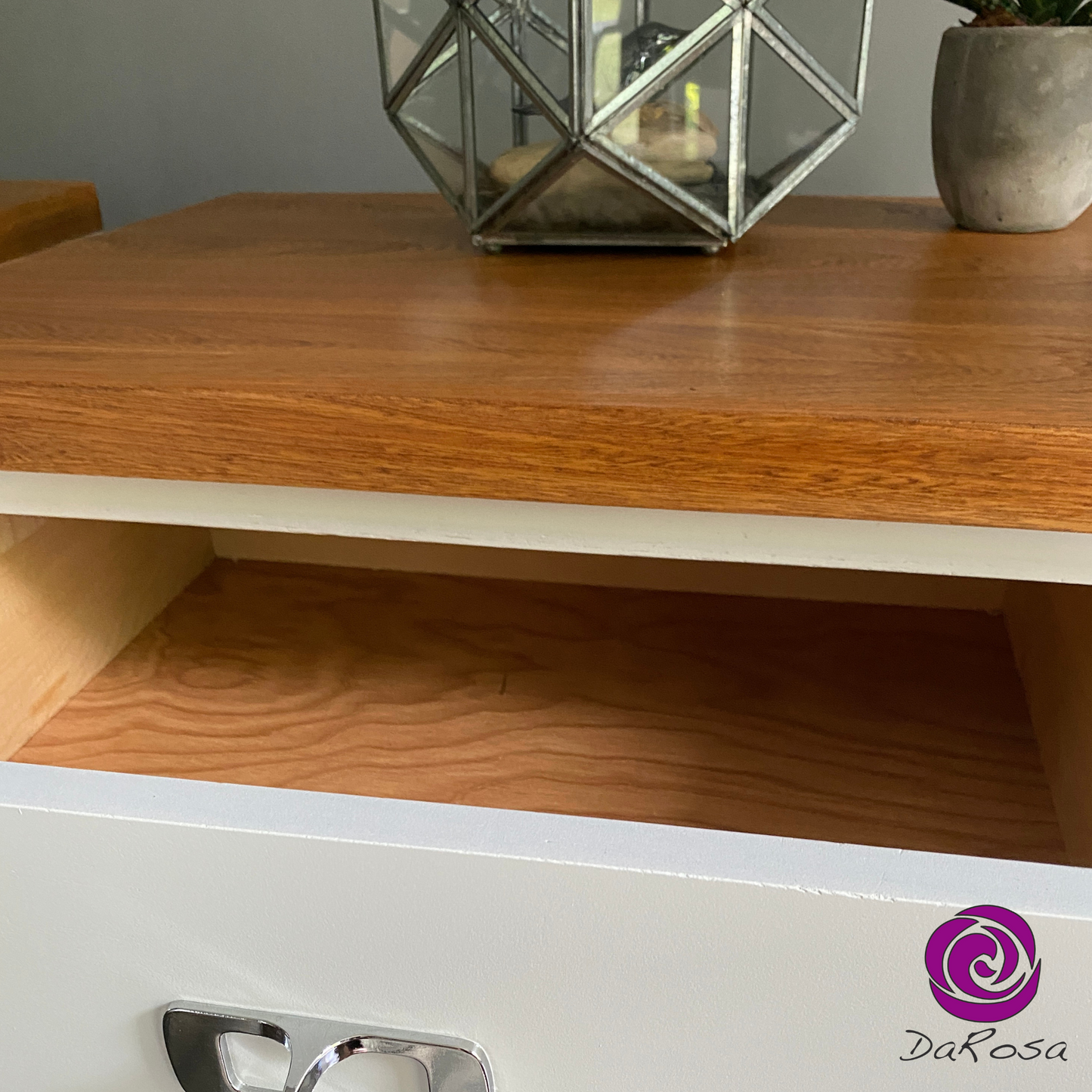 Set of 2 Oversized Nightstands in White with Wood Top