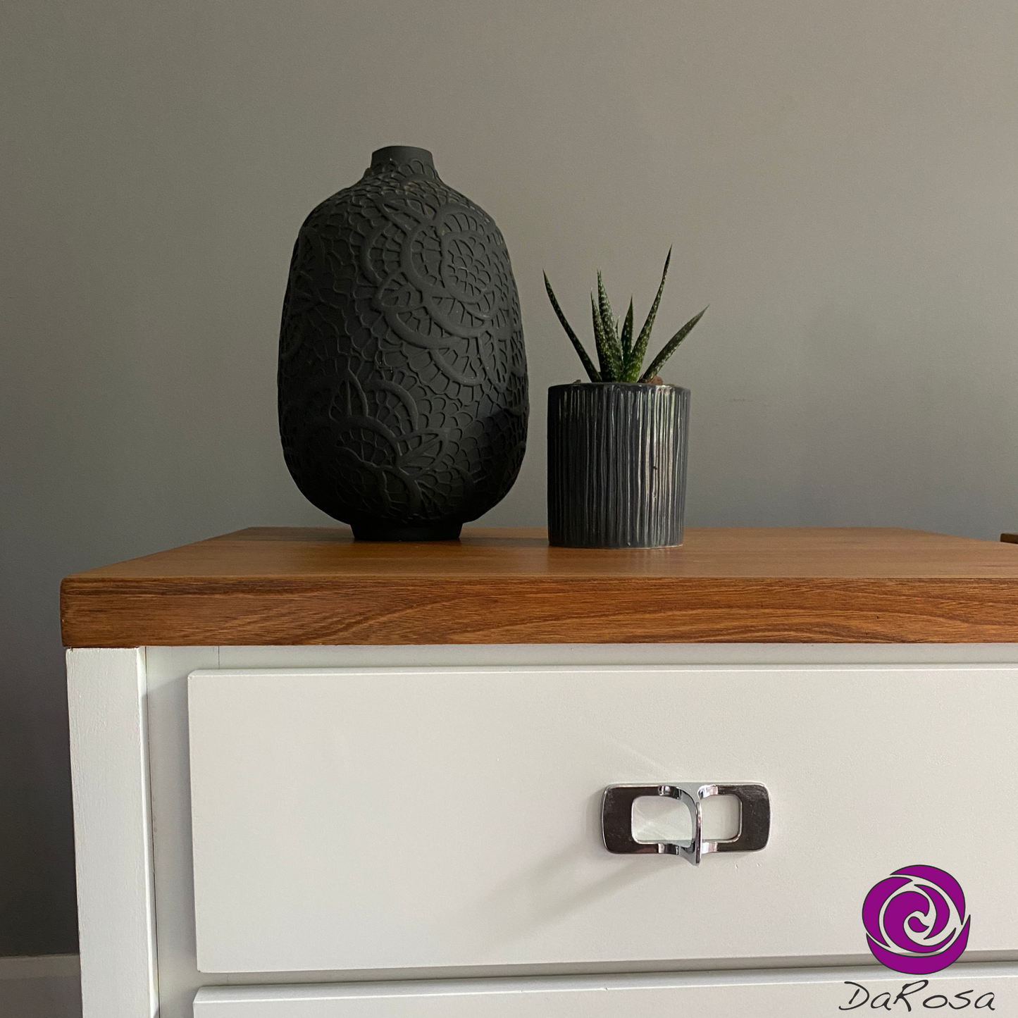 Set of 2 Oversized Nightstands in White with Wood Top