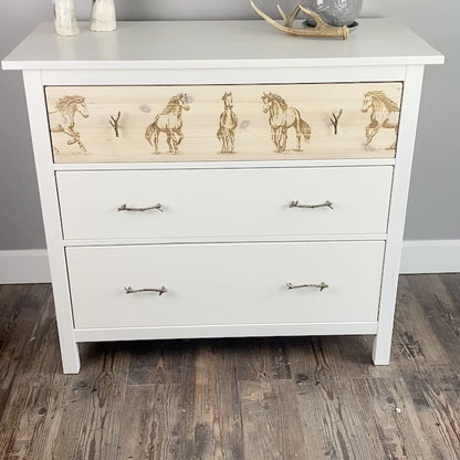 White Dresser With Engraved Horses