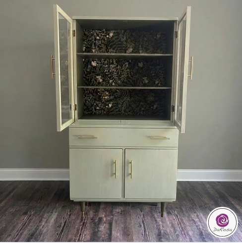 Sage Green Display Cabinet With Floral Paper