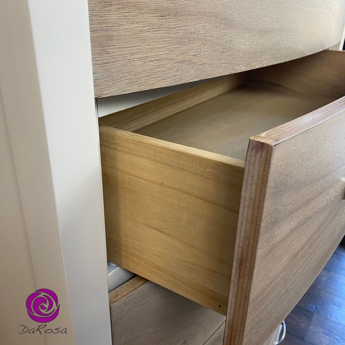 Modern Tall Boy Dresser in White and 6 Natural Wood Drawers