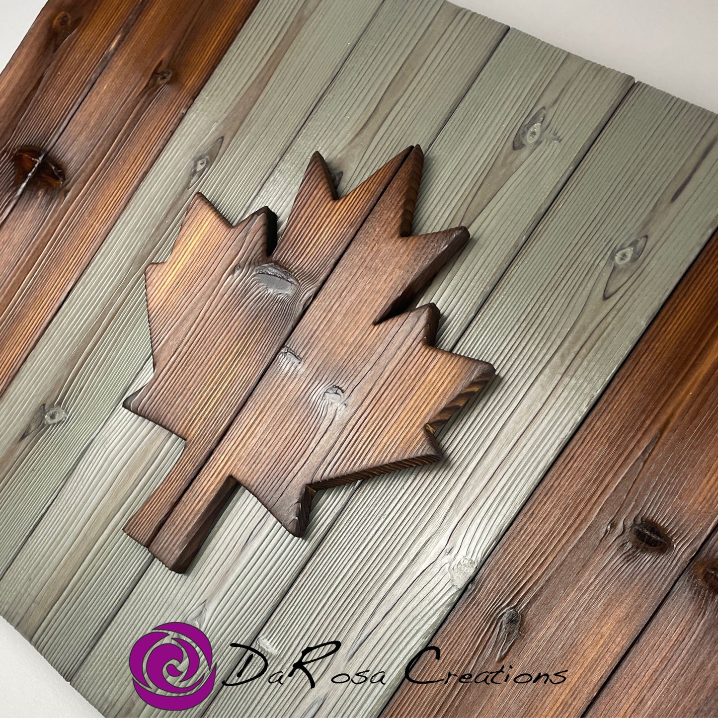 Wood Canadian Flag Made with Burnt Cedar 30 x 20 inch Brown Gray