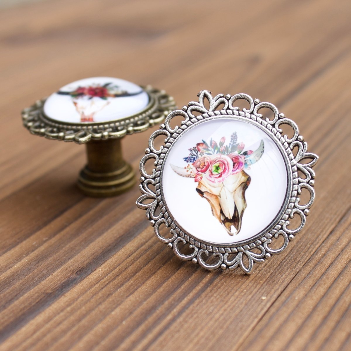 Animal Skull Knob With Flowers - DaRosa Creations