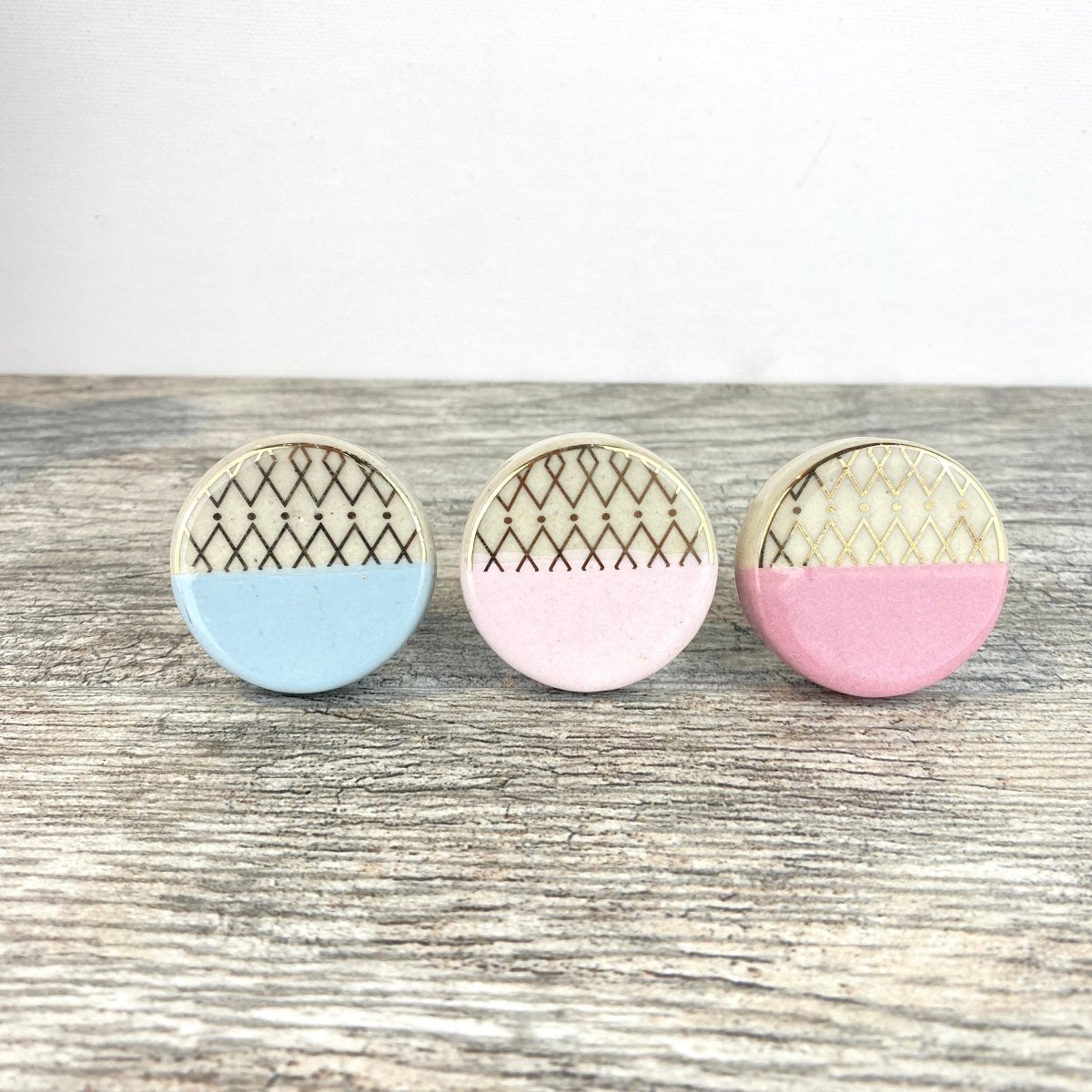 Ceramic Drawer Knobs with Gold Detail in Pink and Blue - DaRosa Creations