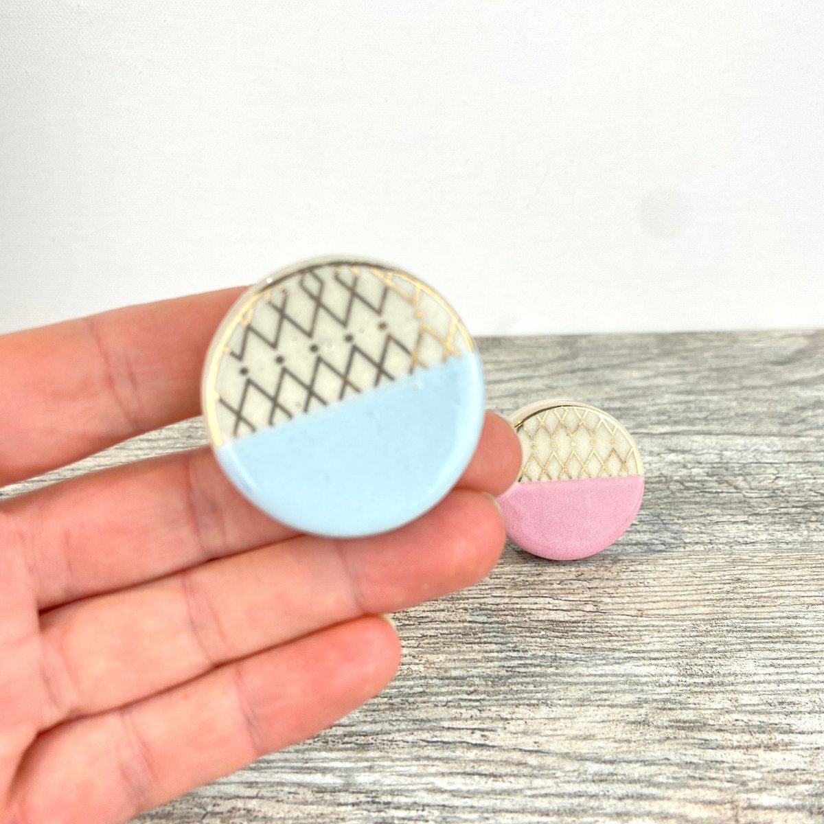 Ceramic Drawer Knobs with Gold Detail in Pink and Blue - DaRosa Creations