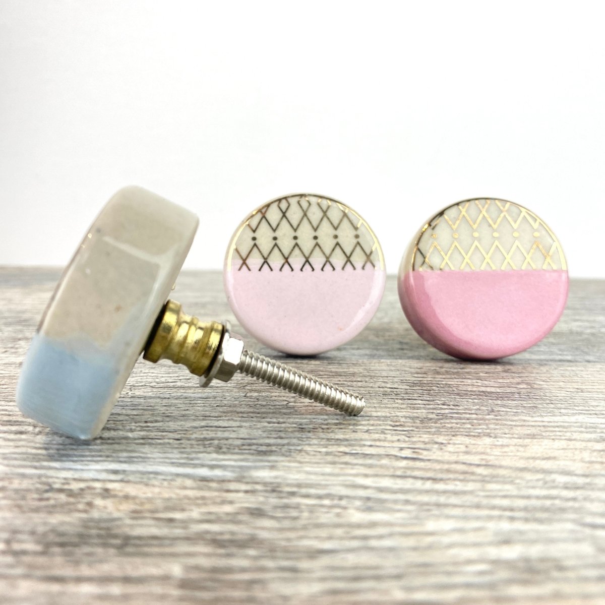 Ceramic Drawer Knobs with Gold Detail in Pink and Blue - DaRosa Creations