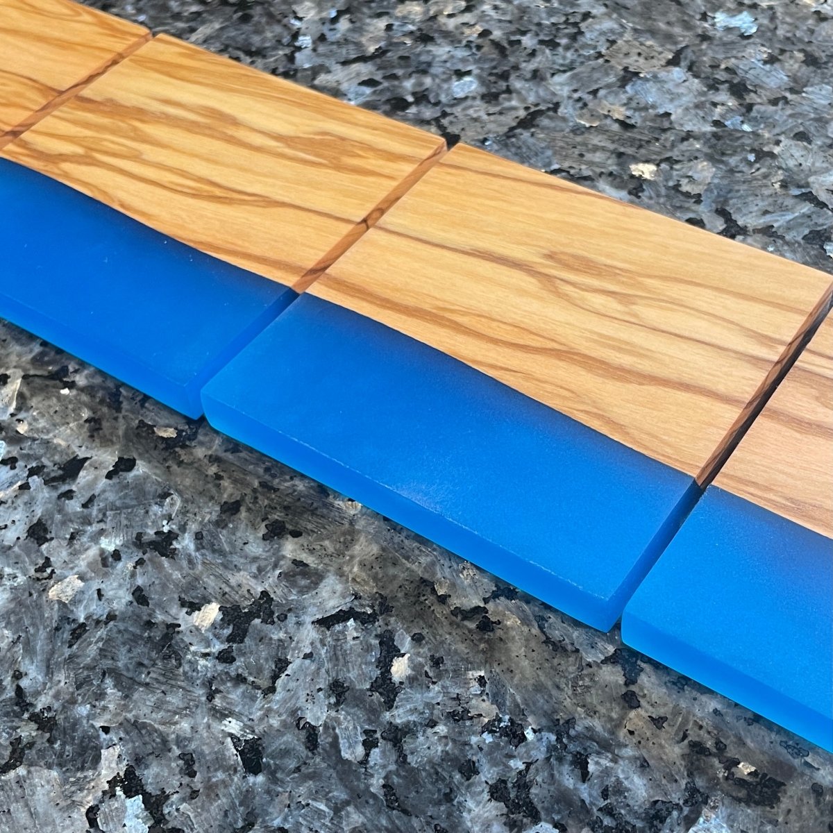 Coasters Olive Wood and Blue Epoxy SET of 4 - DaRosa Creations