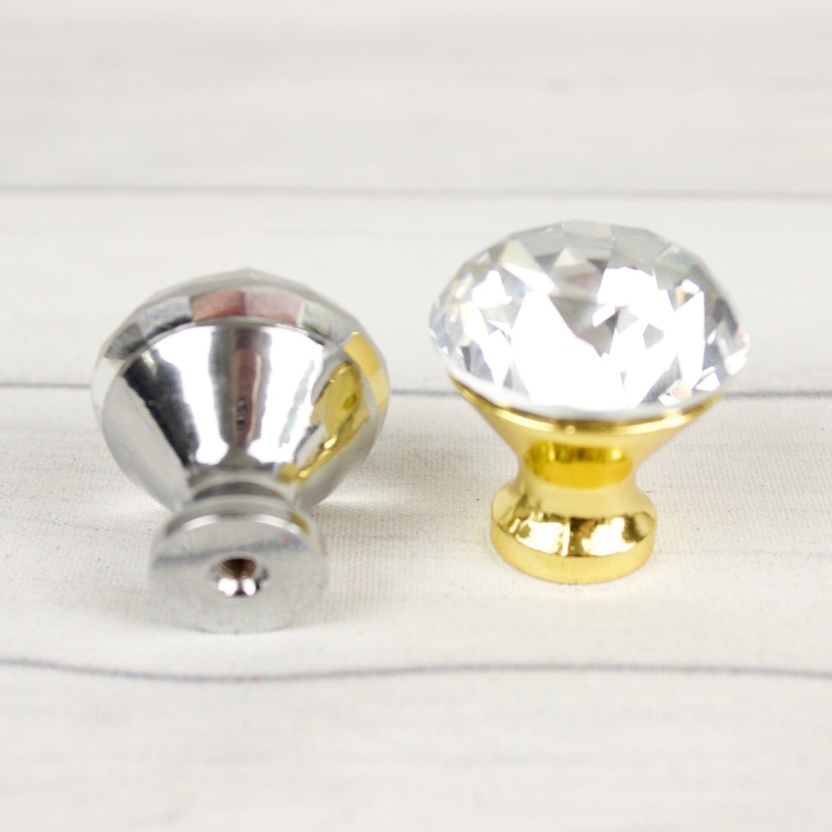 Glass Drawer Knobs Diamond with Silver or Gold Base - DaRosa Creations