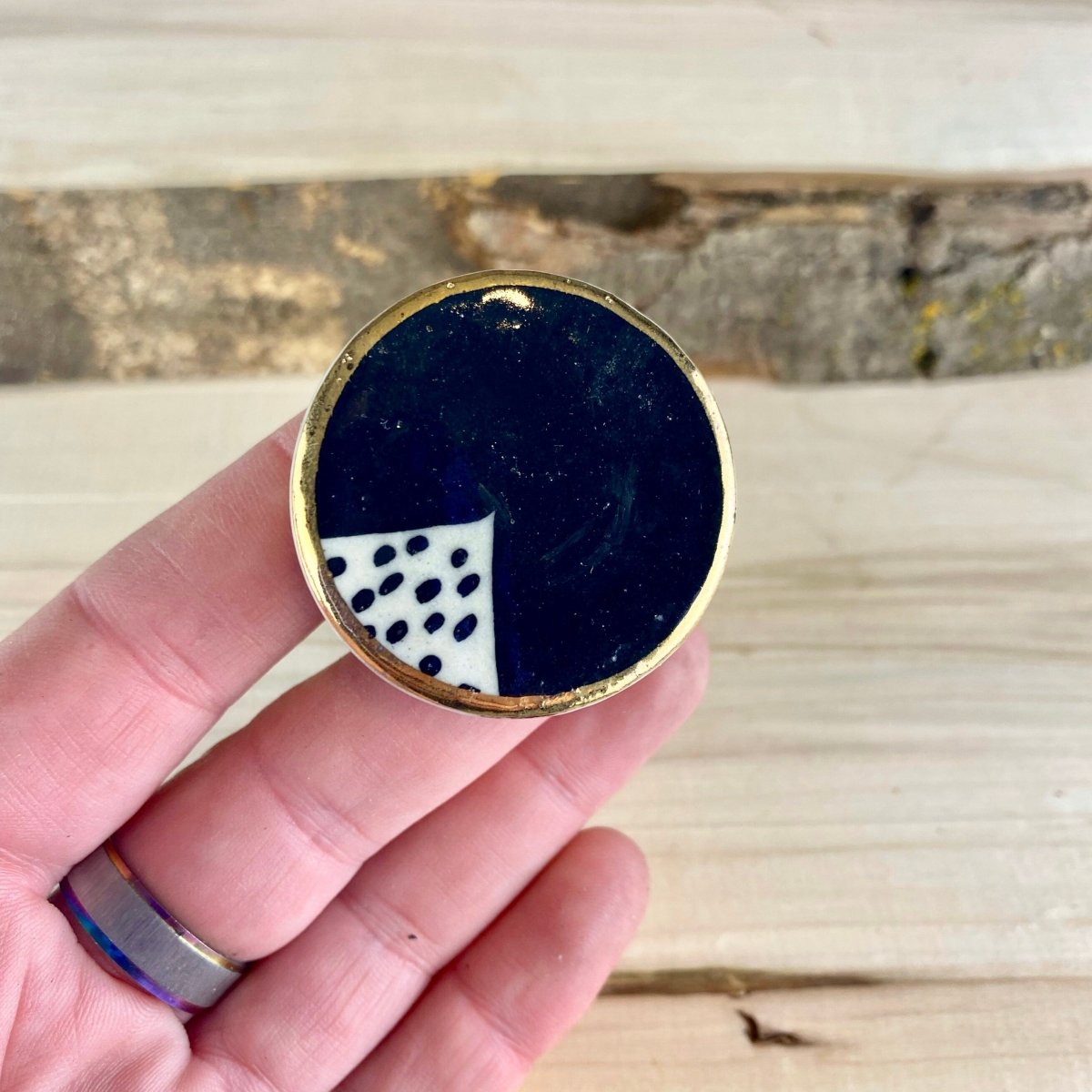 Hand Painted Ceramic Knobs in Black Cream White and Gold - DaRosa Creations