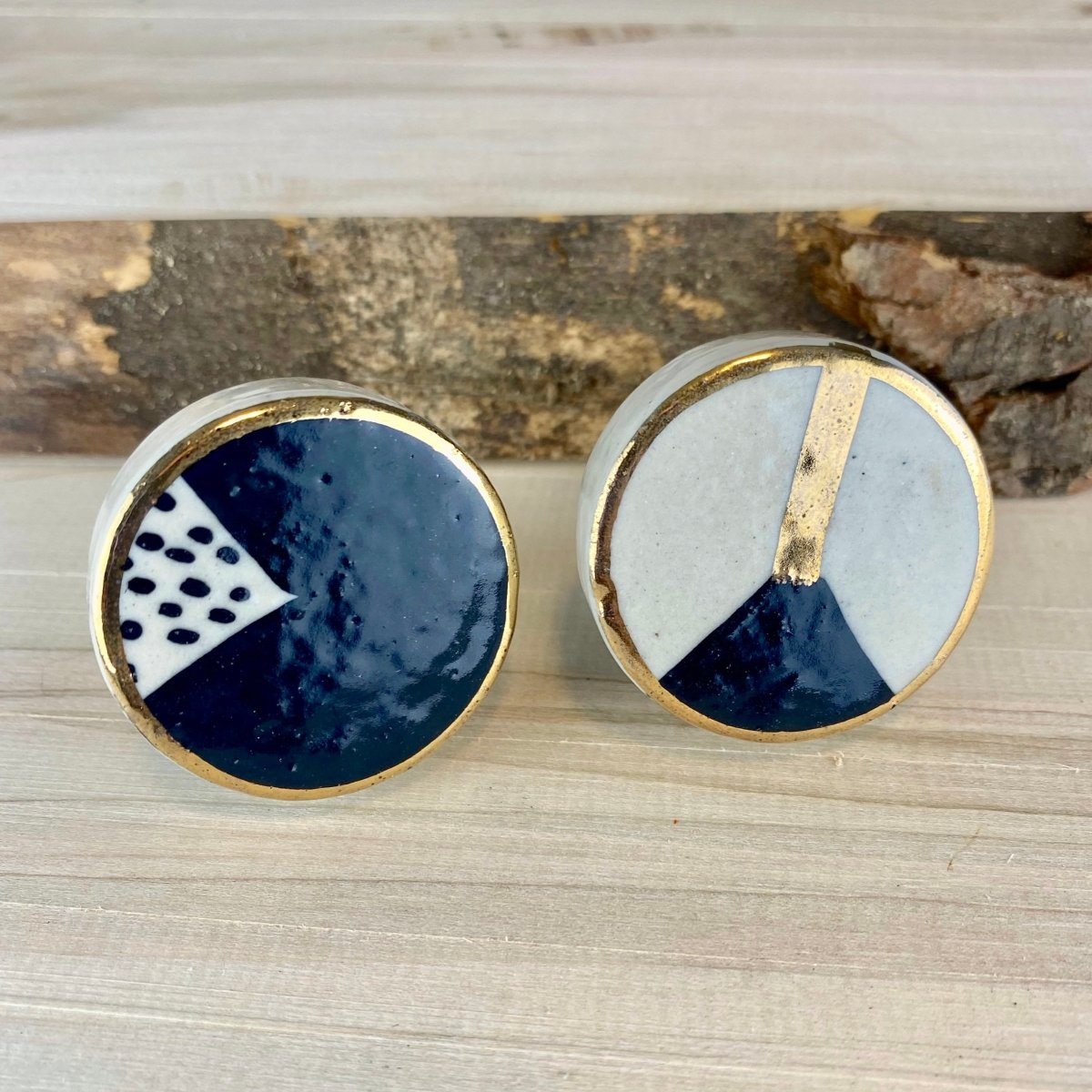 Hand Painted Ceramic Knobs in Black Cream White and Gold - DaRosa Creations