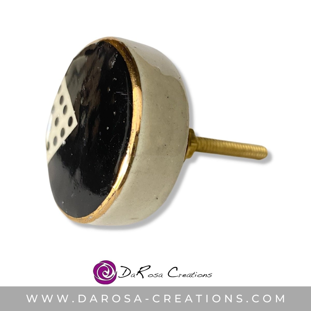 Hand Painted Ceramic Knobs in Black Cream White and Gold - DaRosa Creations