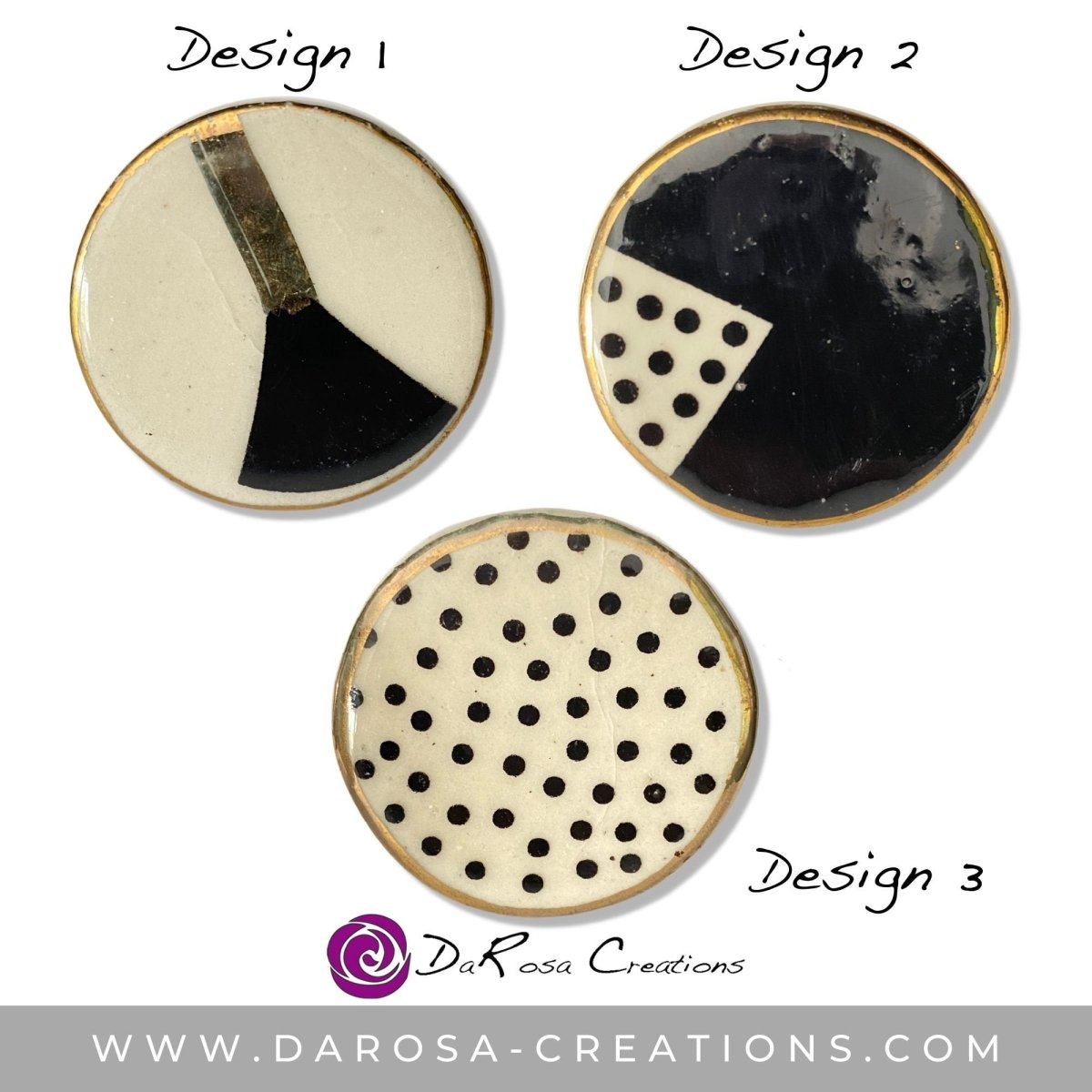Hand Painted Ceramic Knobs in Black Cream White and Gold - DaRosa Creations