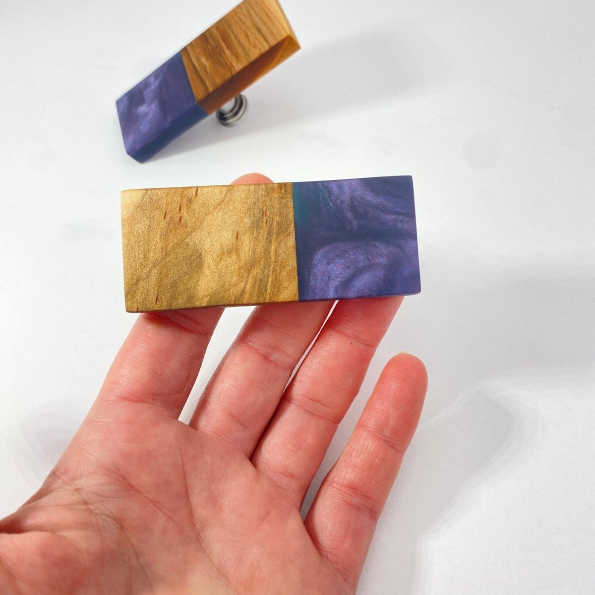Large Drawer Knob Made of Maple and Deep Purple Resin SET of 2 - DaRosa Creations