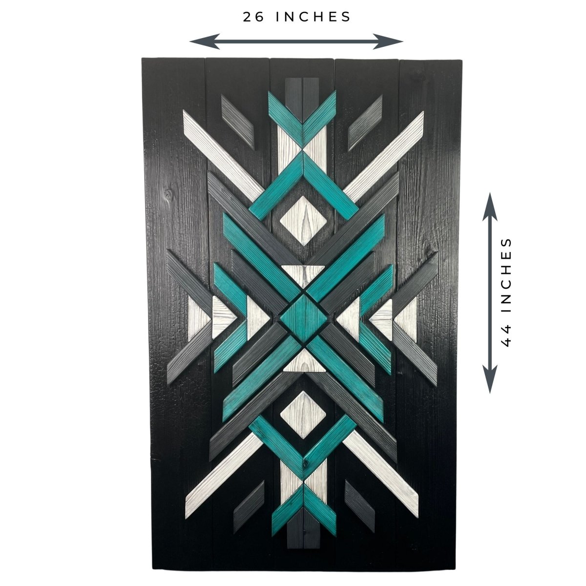 Modern Mosaic Wood Geometric Wall Art in White Black Turquoise and Gray - DaRosa Creations