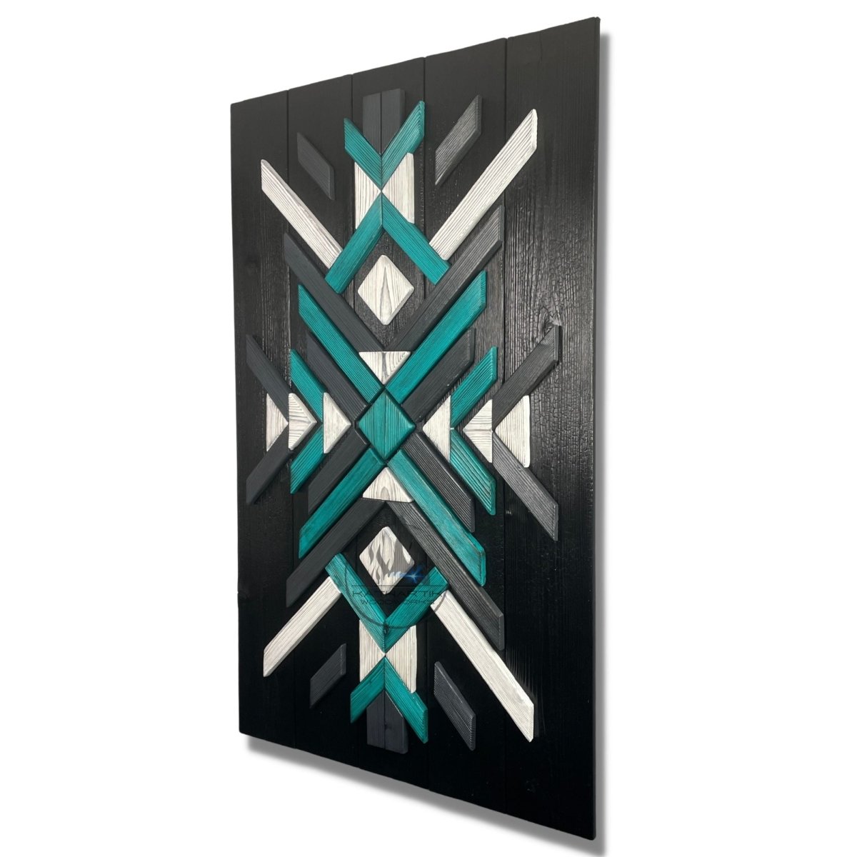 Modern Mosaic Wood Geometric Wall Art in White Black Turquoise and Gray - DaRosa Creations